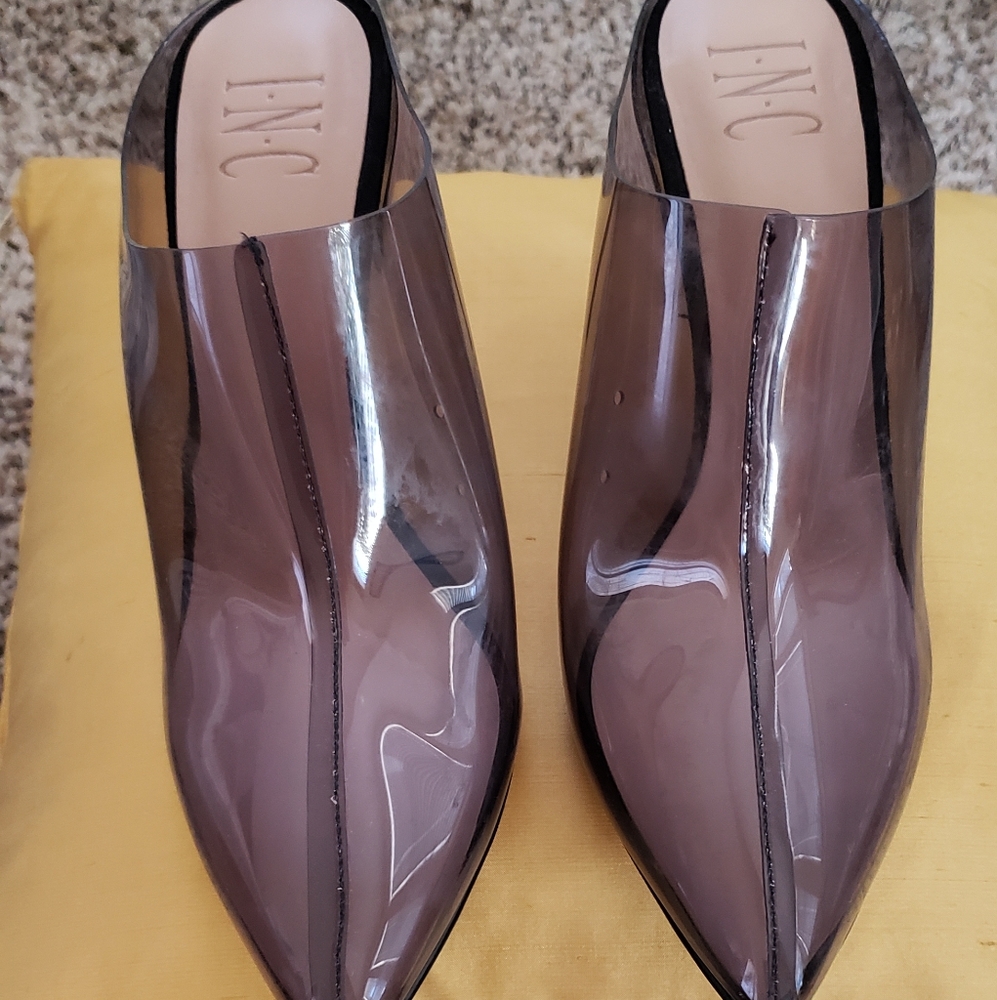 See thru mule stilettos